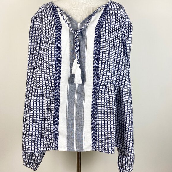 Crown & Ivy Women XXL Peasant Top Blouse Bohemian with Tassels Long Sleeve Boho - Picture 1 of 15